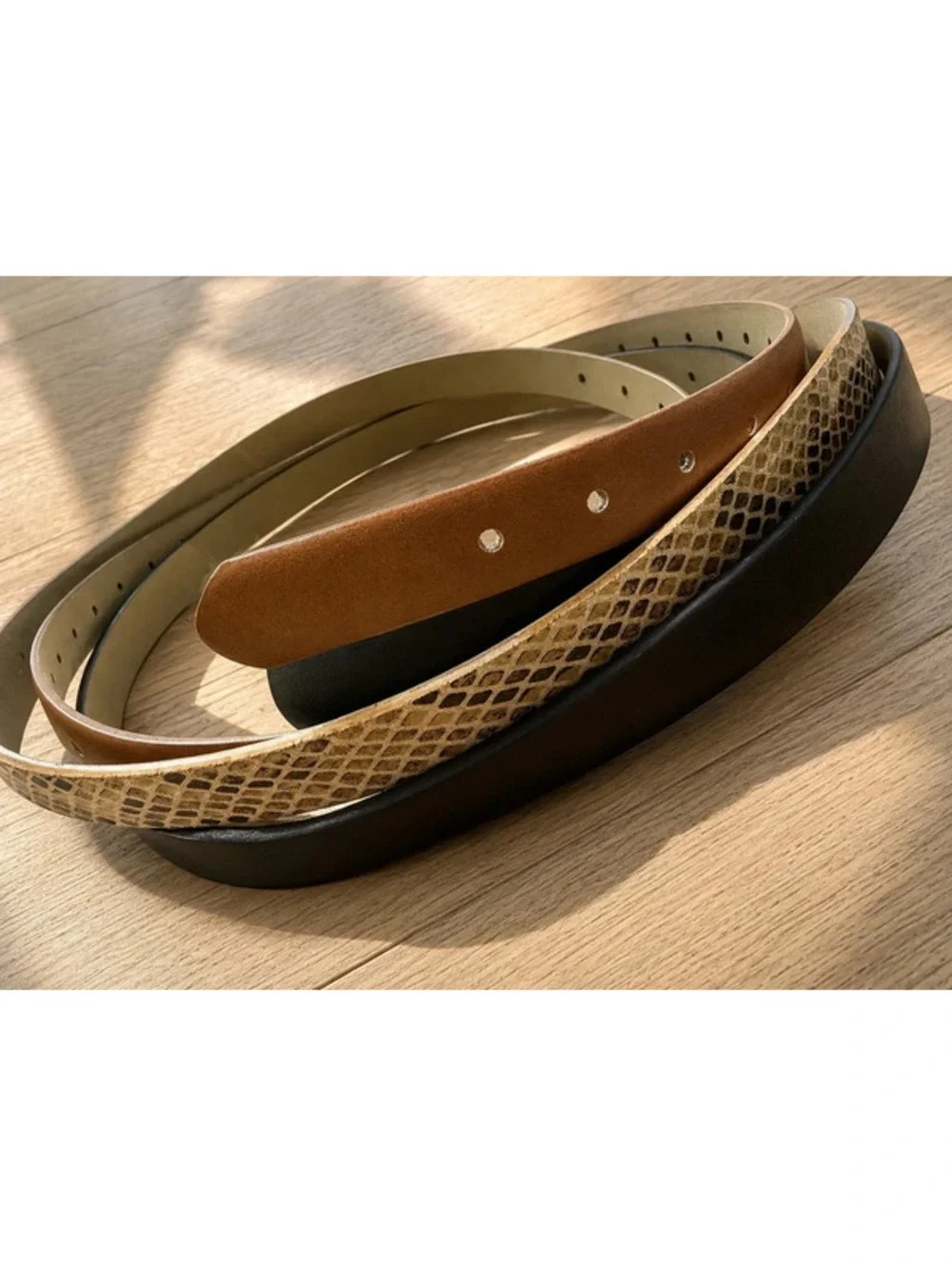 Steve Madden 3 Pack Skinny Belts Black Tan Snake Print Size Medium NWT